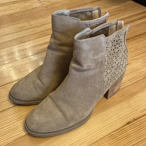 Madden Girl Laser Cut Triangle Faith Sand Suede Tan Beige Greige Ankle Boots